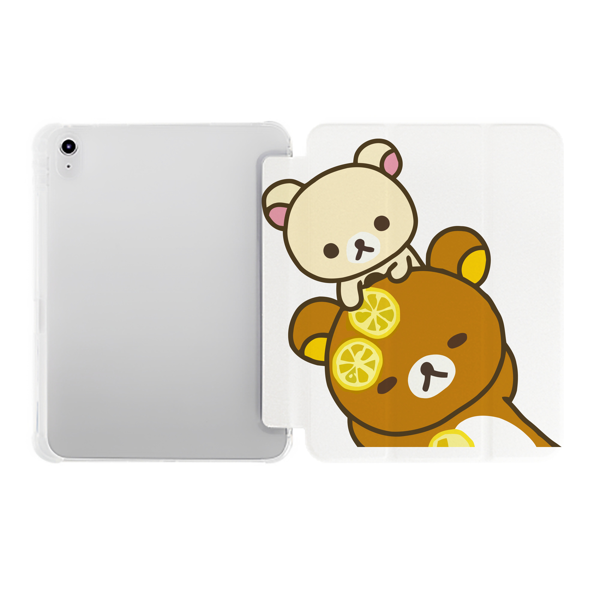 （画像用） リラックマ リラックマ キイロイトリ Rilakkuma Korilakkuma Kiiroitori IPad ケース ペン収納付き 三つ折りスタンド PUレザー×シリコン 対応機種9.5/10.5/10.9インチ
